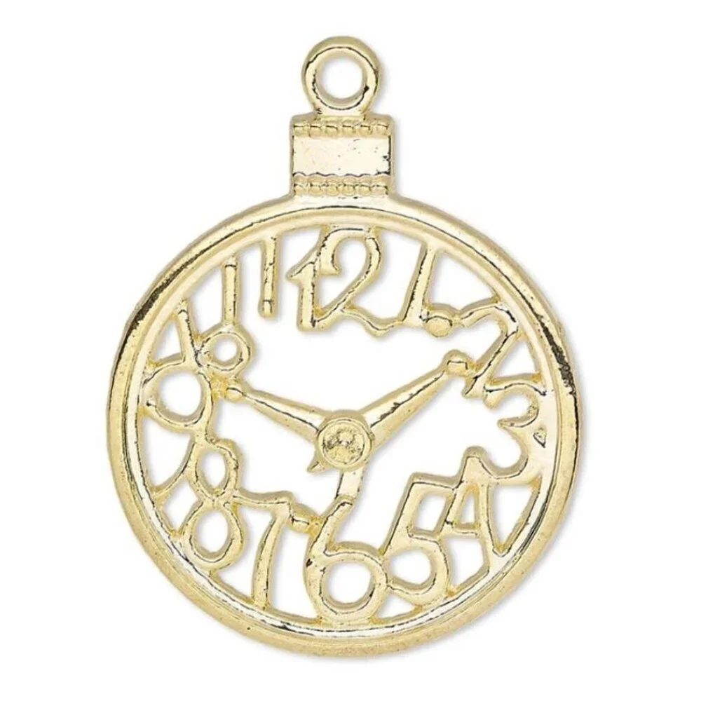 2 Large Gold 14K Plated Pewter 35x30mm Open Clock Face Pendants Funky Steampunk